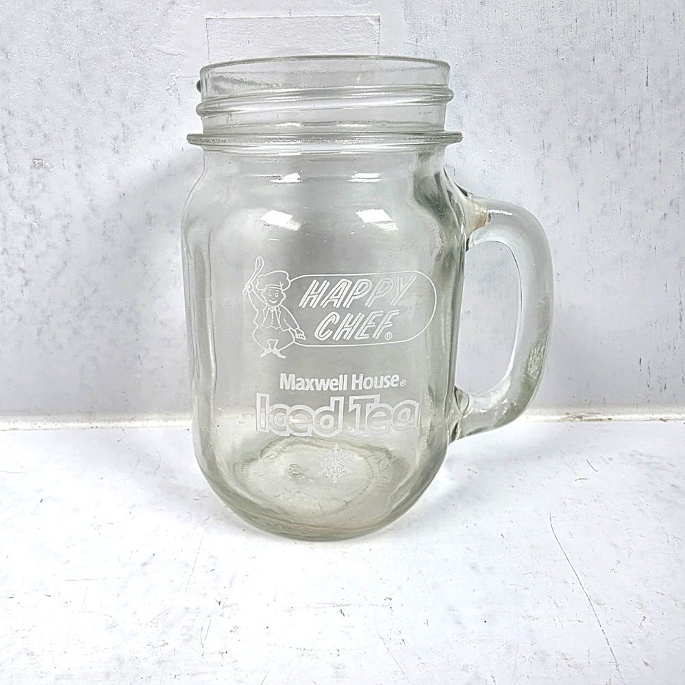 Vintage Happy Chef Maxwell House Iced Tea Glass Drinking Jar Mug Retro 5"